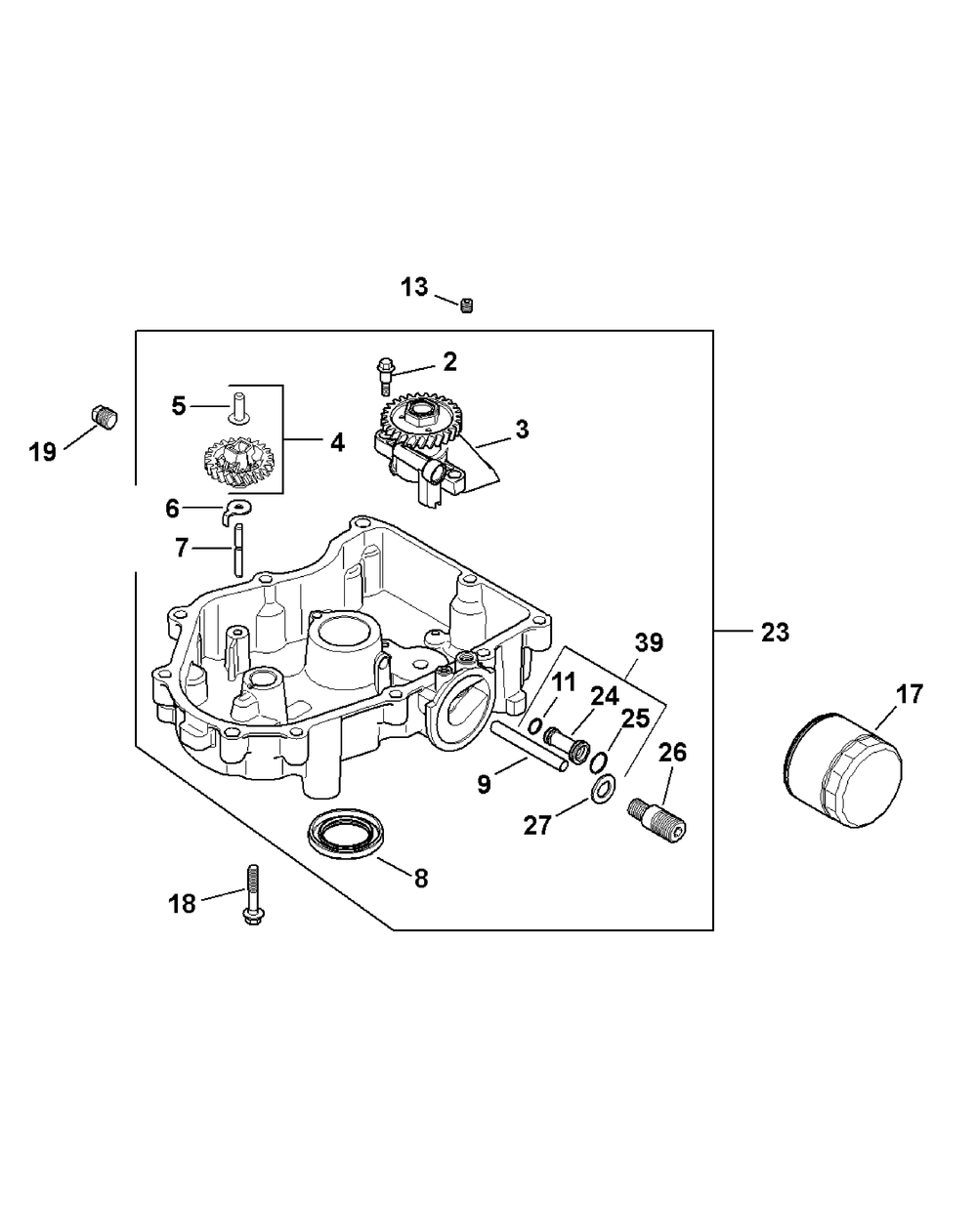 Kohler Sv710-0035 Oil Pan And Lubrication Diagram and Parts List for Z-FORCE44 17AE3AGF-17AE3AGF010 Cub Cadet Lawn Tractor